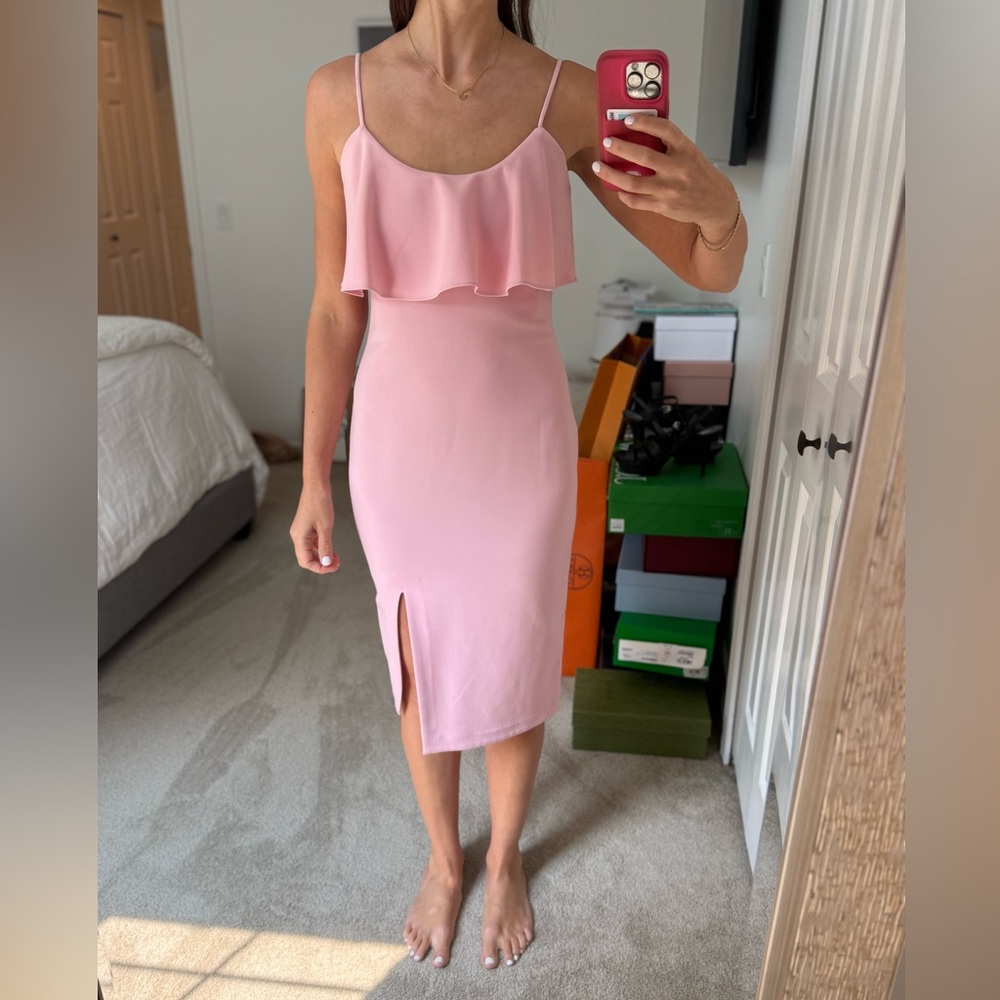 Likely Pink Ruffle Midi Dress